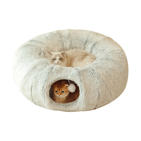Opvouwbare pluche kattenmand met tunnel
