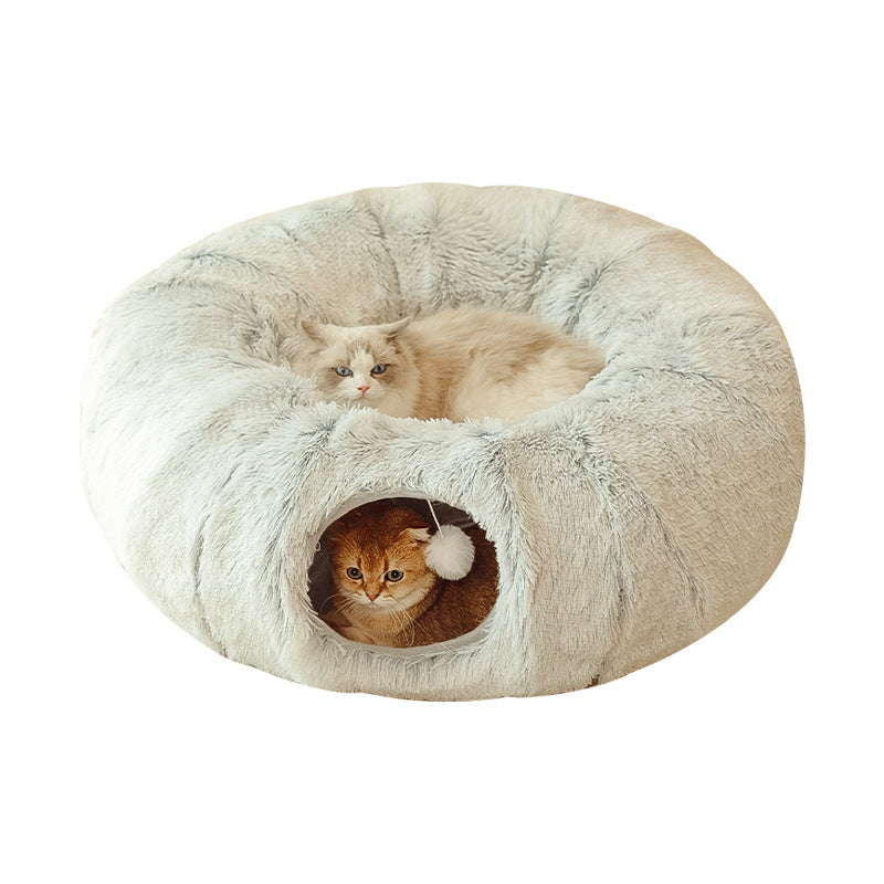 Opvouwbare pluche kattenmand met tunnel