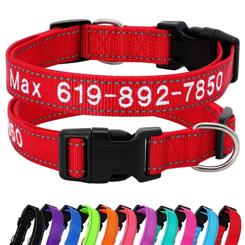 Hondenhalsband met naamplaatje en reflectie